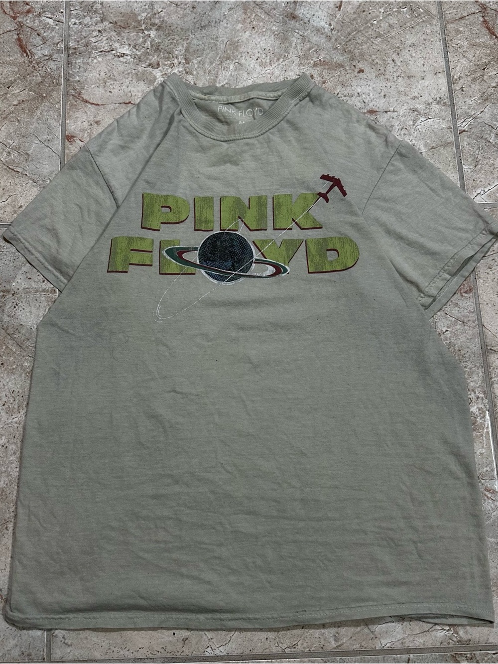 Pink Floyd Men's Graphic Tee in Sage Green with Planet Logo